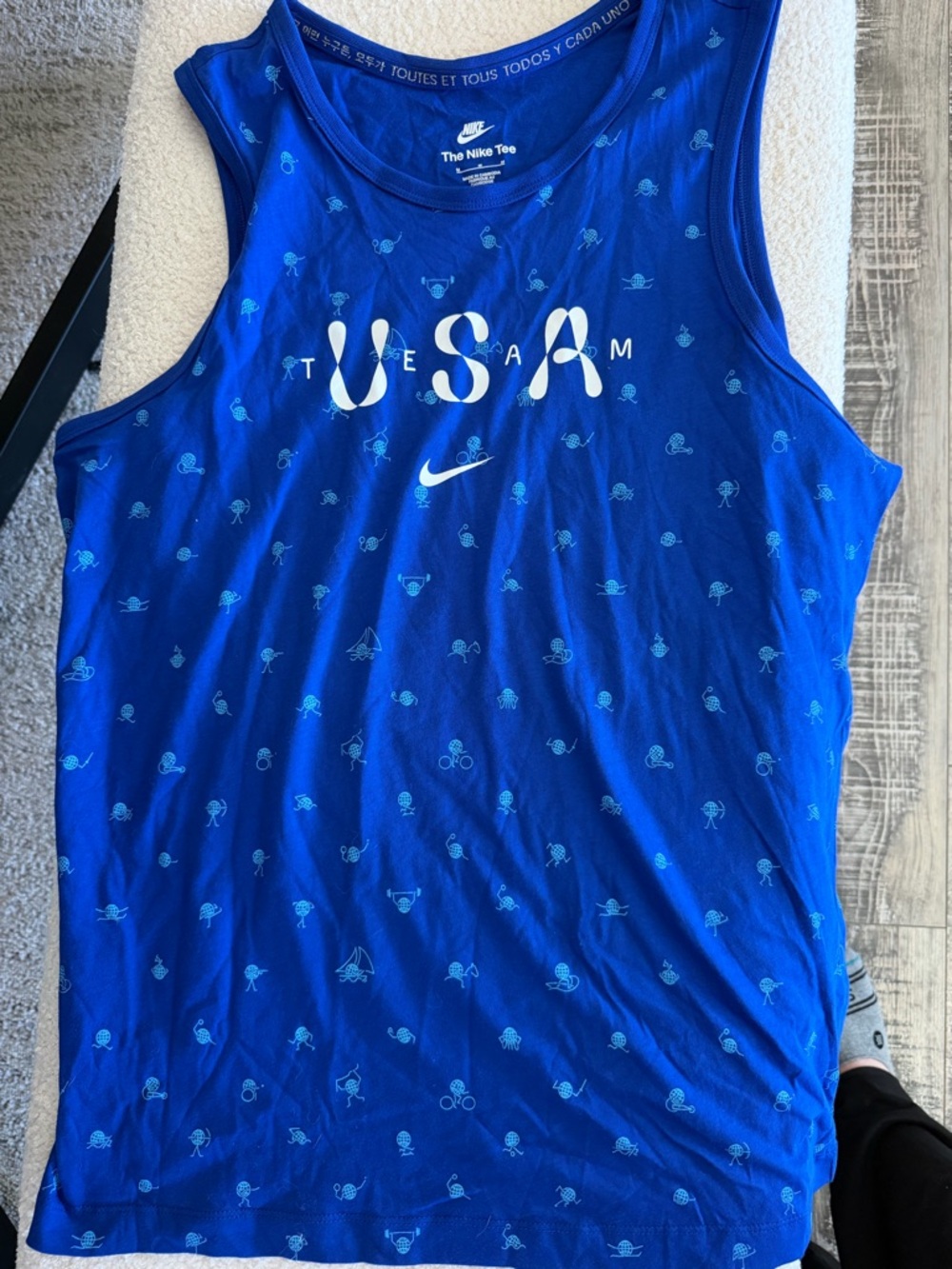 Nike Royal Blue Tank with Light Blue Sports Icons